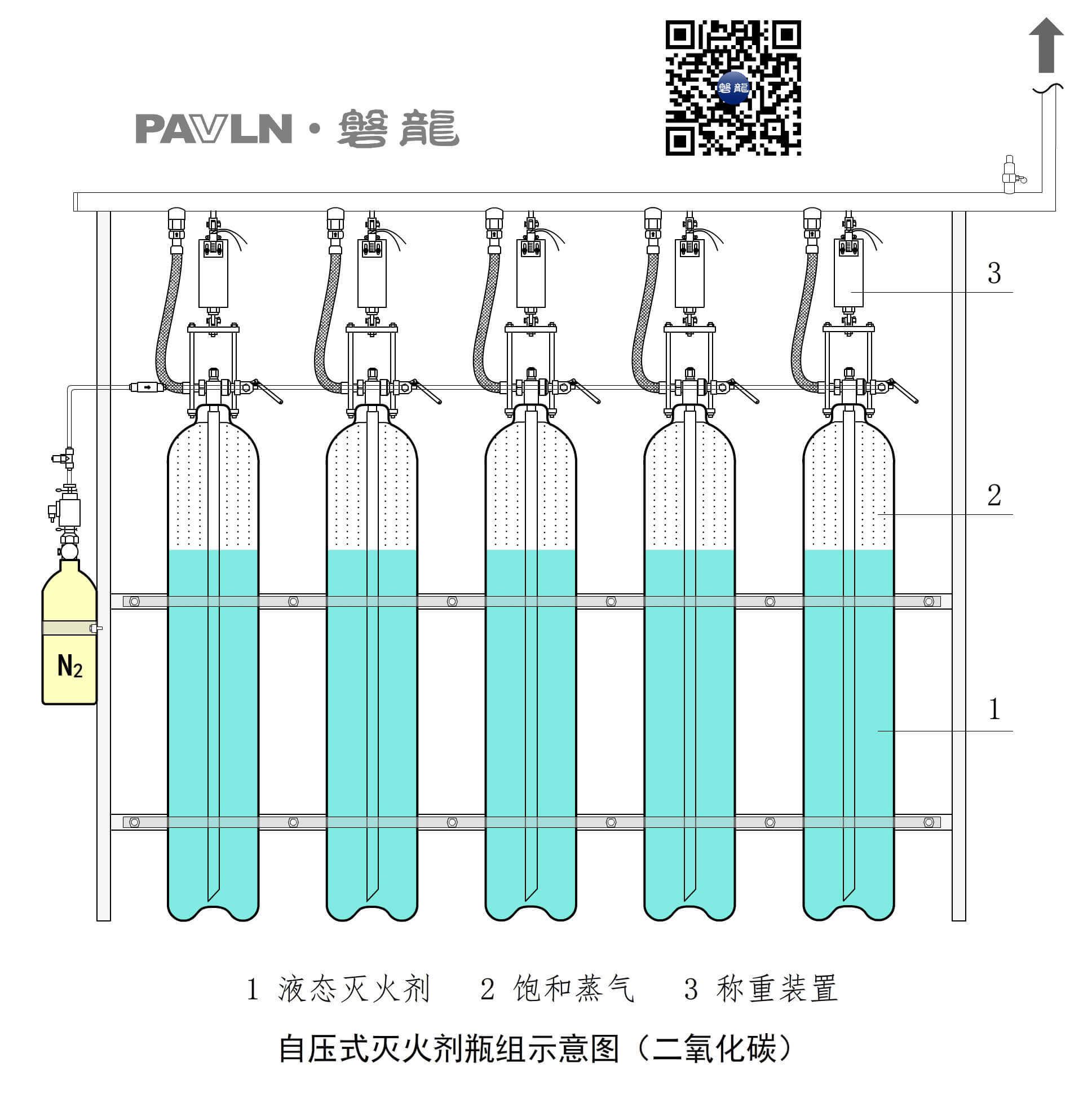 自压式灭火剂瓶组示意图（二氧化碳）